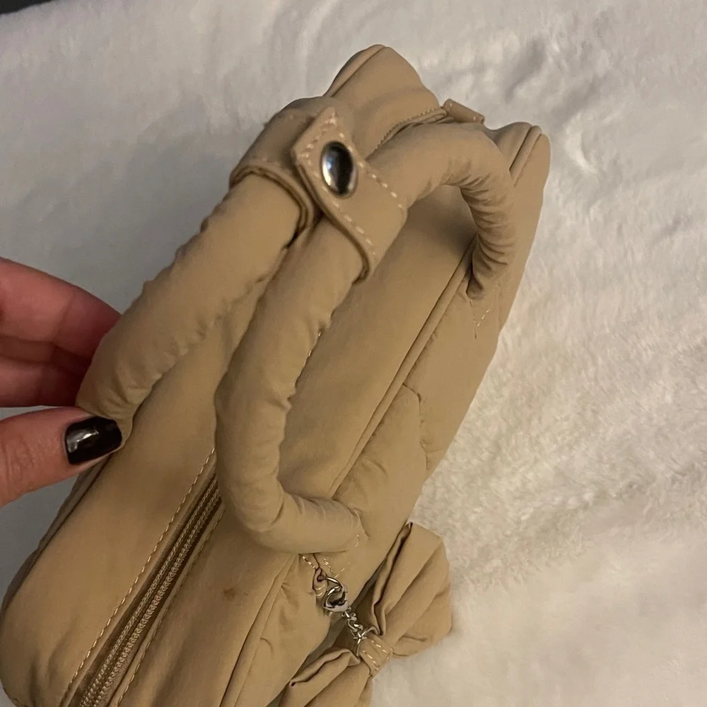 WestBronco- Tan Nylon Quilted Handbag with Bow charm